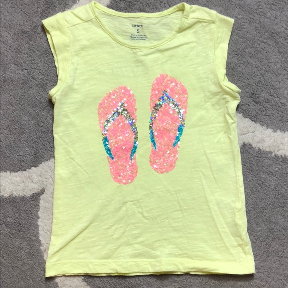 Carters size 5 sequin flip flops shirt